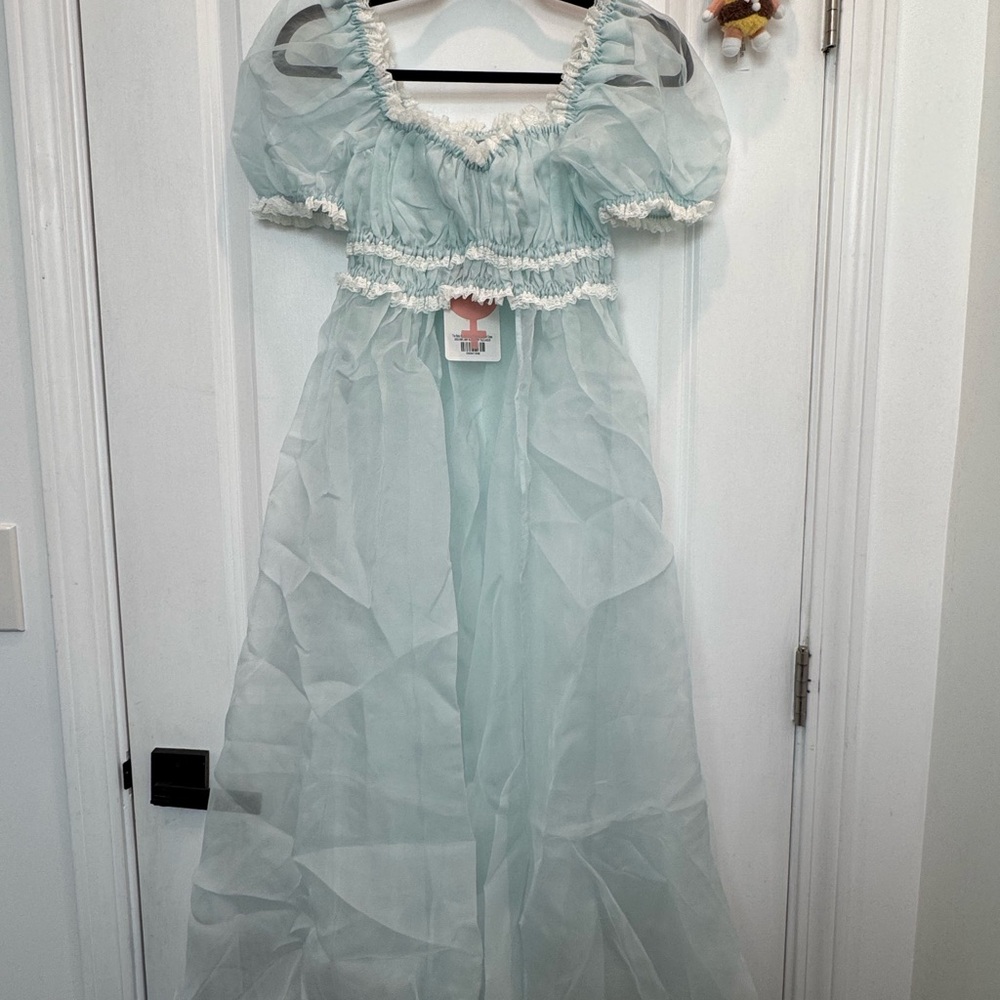 Selkie Baby Blue w/ Ivory Toile Lace Boudoir Dress XS
